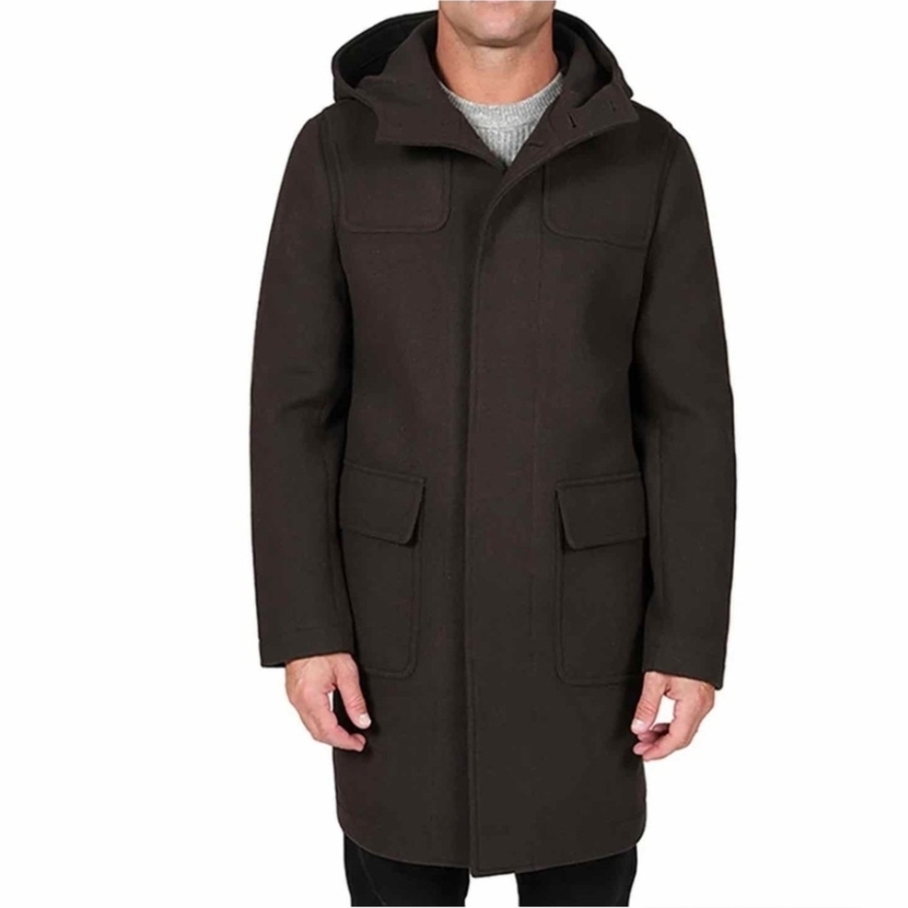 Slate & Stone Men's Dark Brown Hooded Wool-Blend Coat